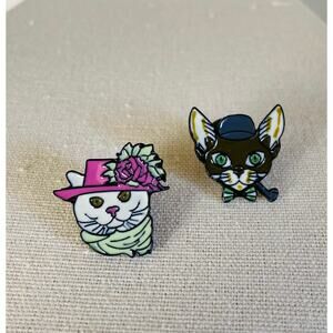 New Black & White Fancy Dapper Cat Cats Kittens Enamel Pin Set